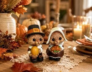 Vintage Hallmark Pilgrim Squirrel Salt & Pepper Shakers Thanksgiving Set 1982